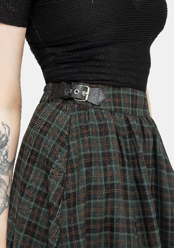 Nightingale Buckled Check Midi Skirt