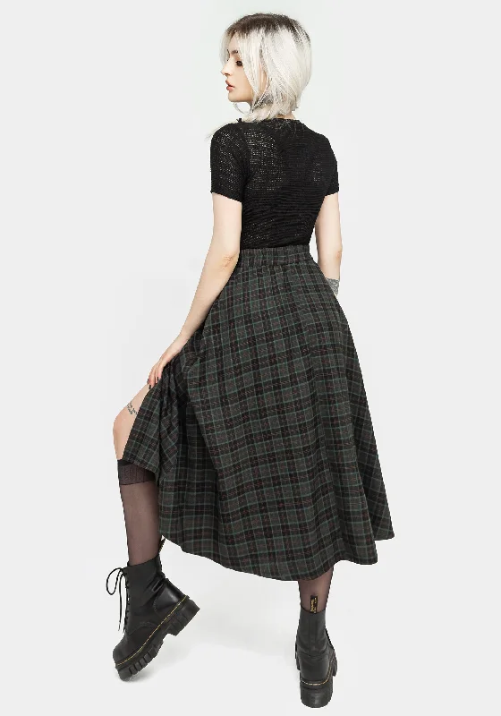 Nightingale Buckled Check Midi Skirt