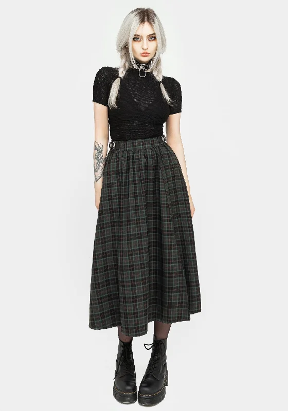 Nightingale Buckled Check Midi Skirt