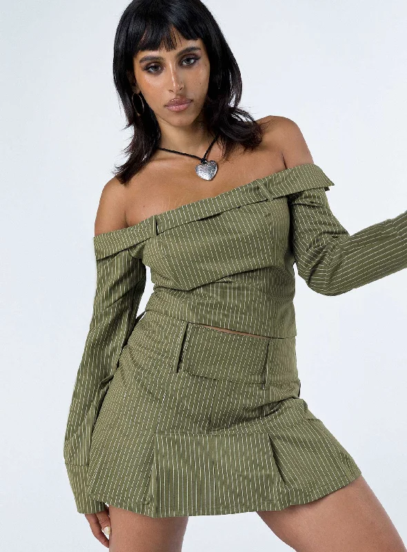 Valentina Cargo Mini Skirt Green Pinstripe