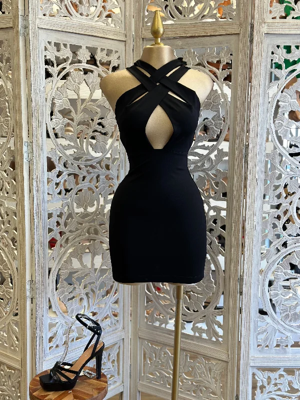 Hourly DealsCrossed Cutout Black Mini Dress