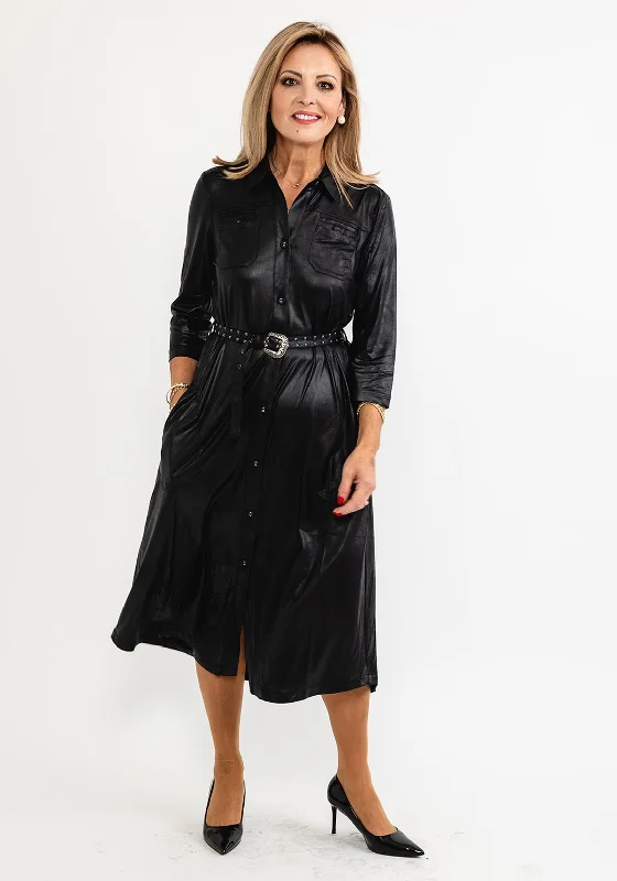 Volume DiscountEva Kayan Leather Look Midi Shirt Dress, Black