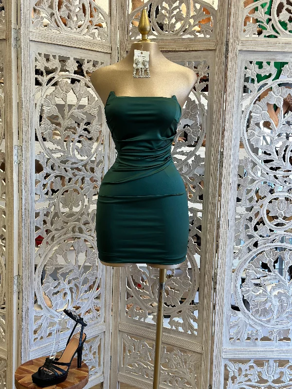 New Year SaleForest Green Satin Mini Dress