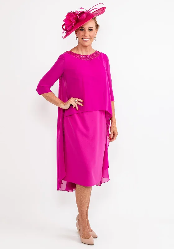 Unbeatable PricesGabriela Sanchez Draped Chiffon Cape Dress, Fuchsia