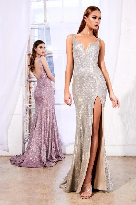 Budget - FriendlyCinderella Divine KC876 Long Metallic Prom Sexy Slit Gown