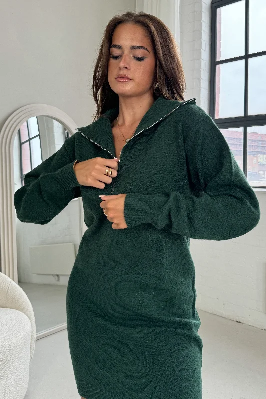 Monthly DealsHayes 1/4 Zip Green Knit Jumper Dress