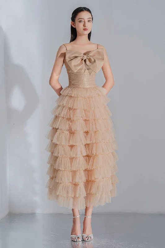 Early Bird SpecialJovien Layered Square Neck Tulle Ankle Length Dress