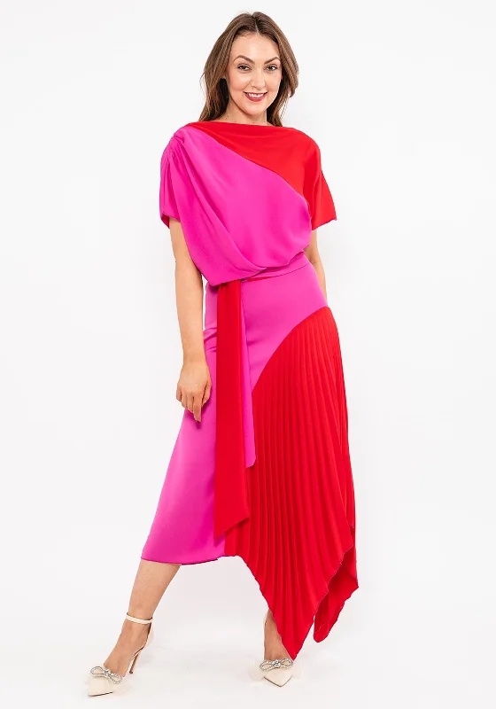 Group Buy DiscountKevan Jon Lucy Pleat Drape Maxi Dress, Fuchsia & Red