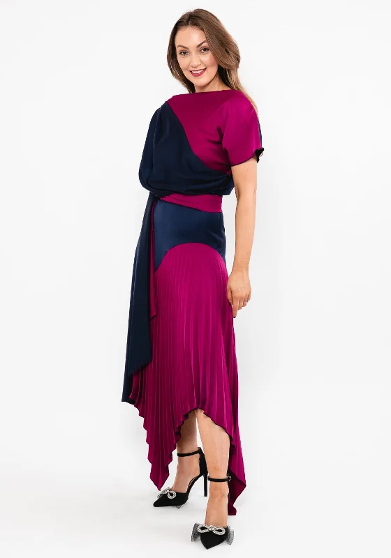 Exclusive AccessKevan Jon Lucy Pleat Drape Maxi Dress, Navy & Mulberry