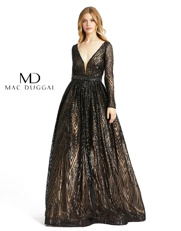 Seasonal SaleMac Duggal Long Geometric Sequins Beaded Ball Gown Sale