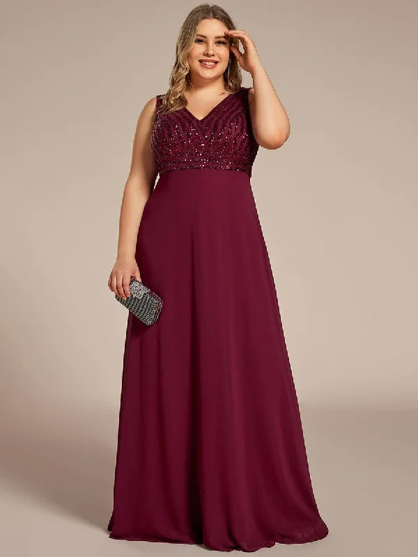 Special PromotionPlus Size Sequin Sleeveless Double V-Neck Formal Evening Dress