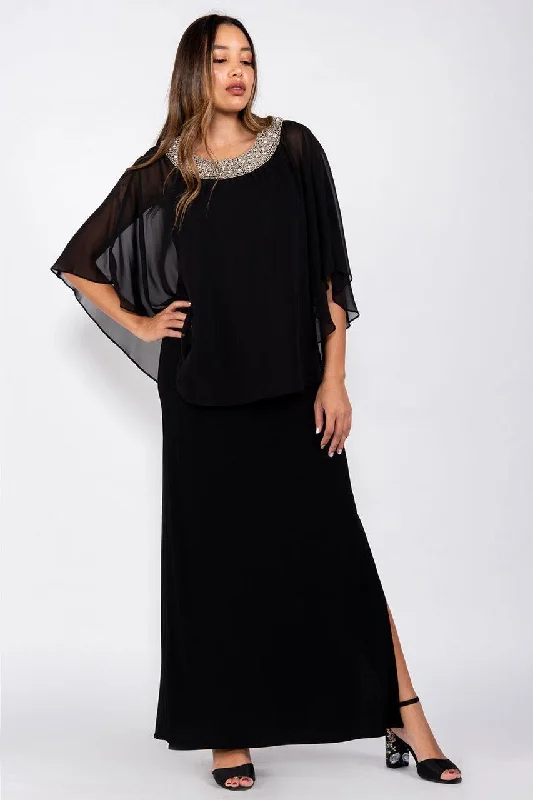 Back - to - School SaleR&M Richards 2328 Long Formal Chiffon Cape Dress Black Sale