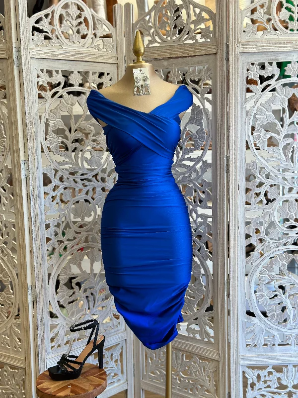 Black Friday SaleRoyal Blue Wrapped Scrunched Dress