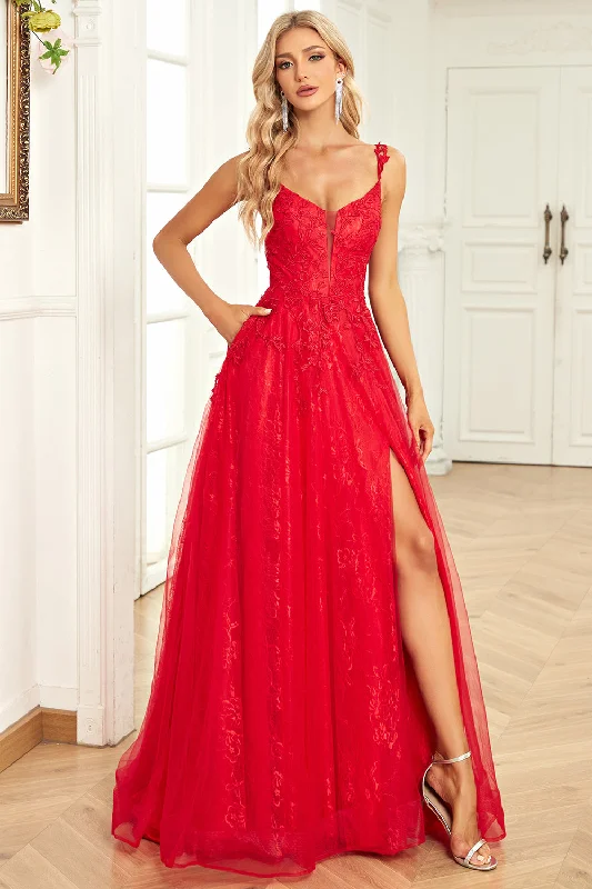 Shop Now, Pay LaterTulle Red Ball Gown Dress with Appliques