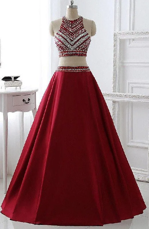 Renew Your Look SaleTwo Pieces Burgundy Prom Dress Bridal Party Dresses PG 220