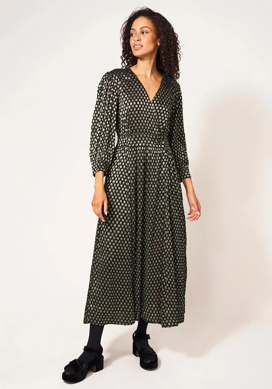 Limited Time OfferWhite Stuff Paula Metallic Spot Maxi Dress, Black & Gold