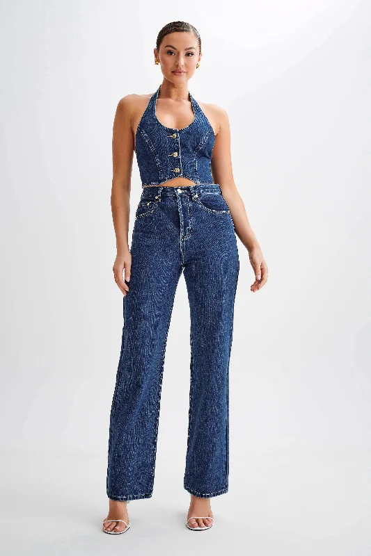 Liquidation SaleJanine High Waisted Straight Leg Jeans - Dark Blue