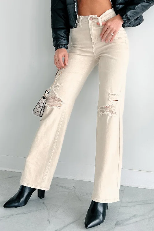 Green Tag SaleLinetta High Rise Distressed Judy Blue Straight Leg Jeans (Bone)