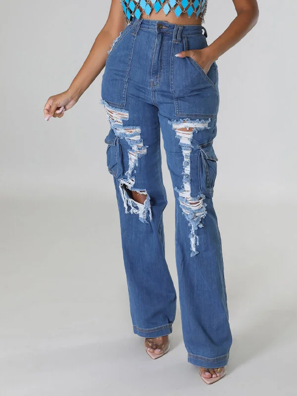 Valentine's Day SaleIndiebeautie Ripped Cargo Jeans