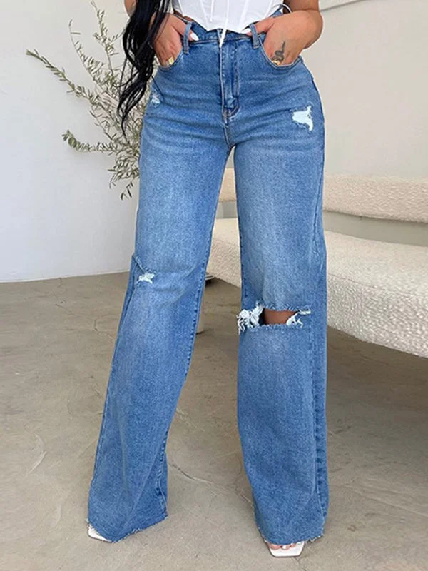 Group Buy DiscountIndiebeautie Ripped Wide-Leg Jeans