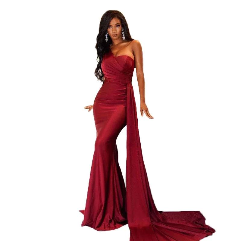 Limited Time Offer10717-SW66 solid color one shoulder ball gown wedding party elegant evening dresses long for women sehe fashion