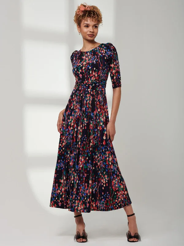 Promotion Code3/4 Sleeve Print Jersey Maxi Dress, Navy Multi