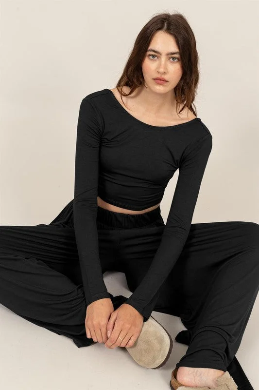 Warehouse SaleLong Sleeve Crop Top And Pants Set