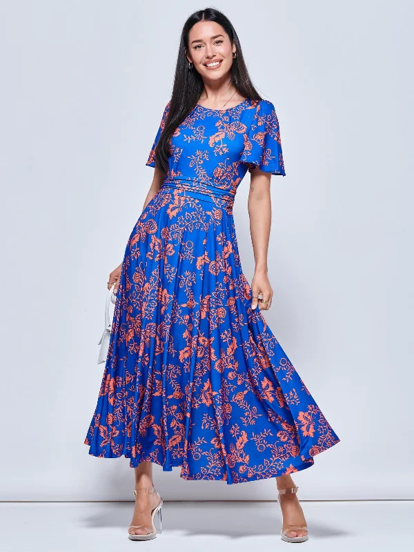 Blowout SaleAngel Sleeve Jersey Maxi Dress, Royal Floral