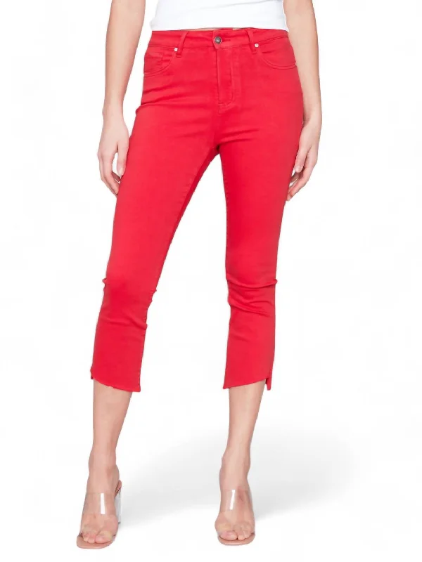 Spring SaleCropped Bootcut Twill Pants With Asymmetrical Hem In Cherry