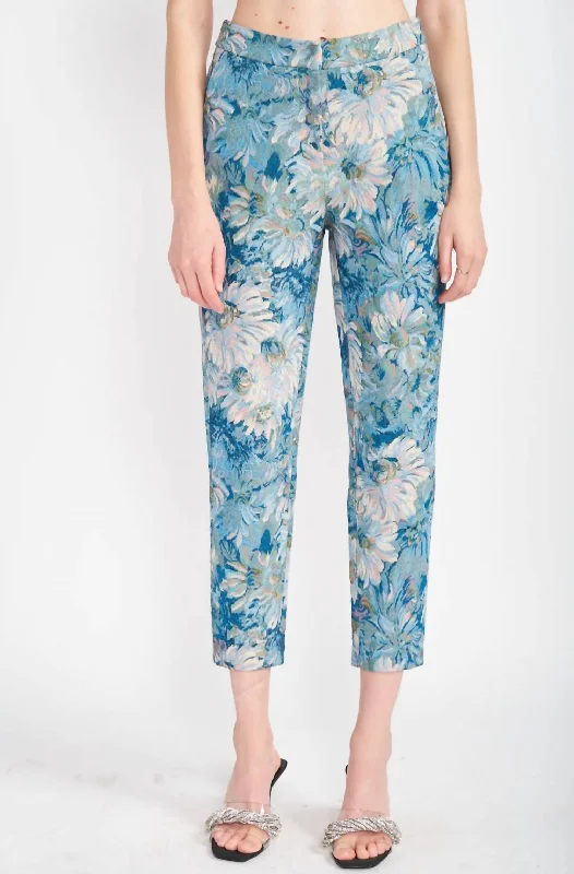 Free Gift with PurchaseFloral Jacquard Trousers In Blue