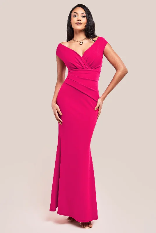 Exclusive OfferGoddiva Bardot Pleated Maxi Dress - Hot Pink