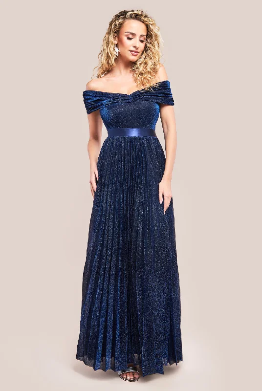 Easy Financing OptionsGoddiva Bardot Pleated Skirt Maxi Dress - Navy