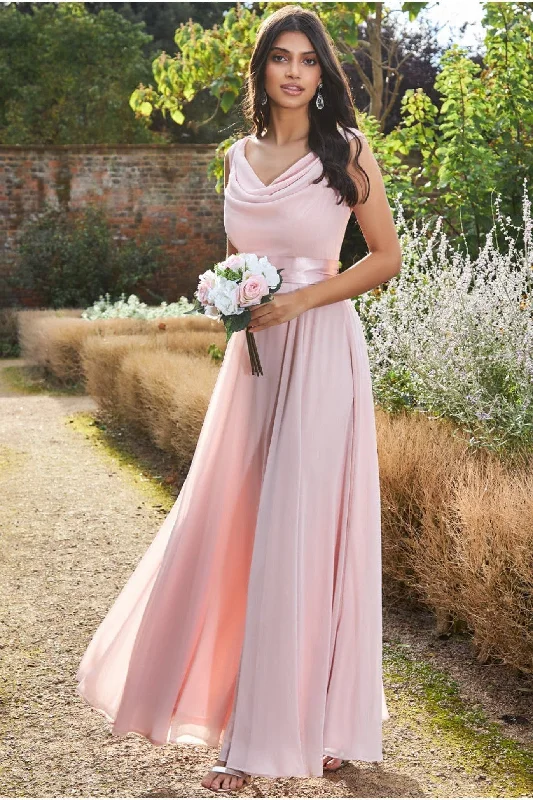 30% DiscountGoddiva Cowl Neck Chiffon Maxi Dress - Blush