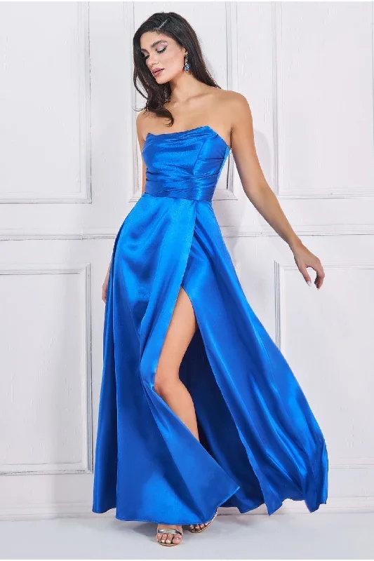 Great SavingsGoddiva Front Split Satin Bandeau Maxi - Royal Blue