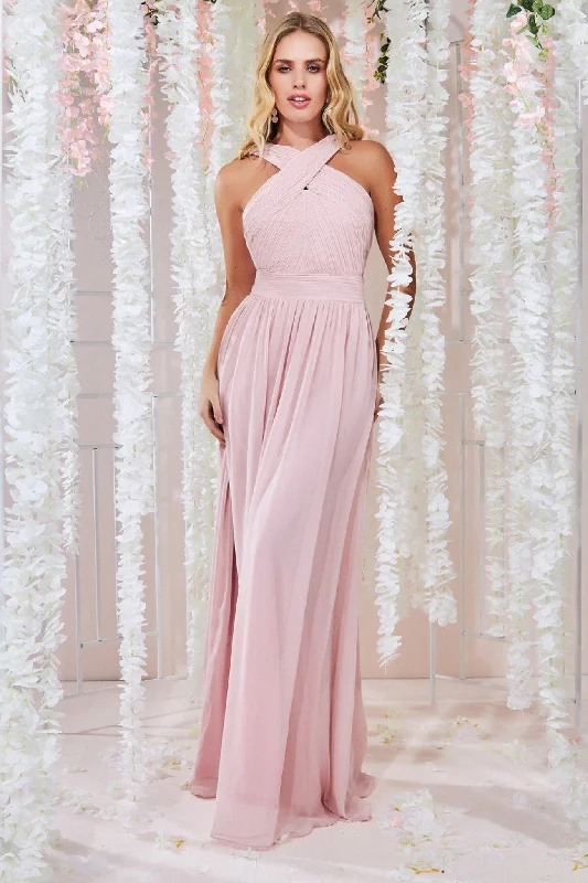 Clearance SaleGoddiva Halter Neck Chiffon Maxi Dress -Lightpink