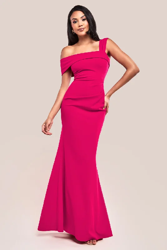 Limited StockGoddiva Off The Shoulder Pleated Waist Maxi Dress - Hot Pink