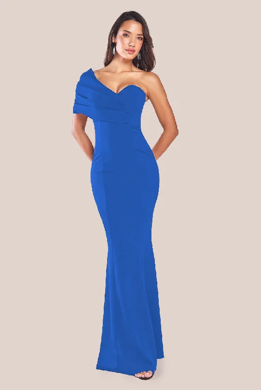 Discount OfferGoddiva One Shoulder Fan Maxi Dress - Royal Blue