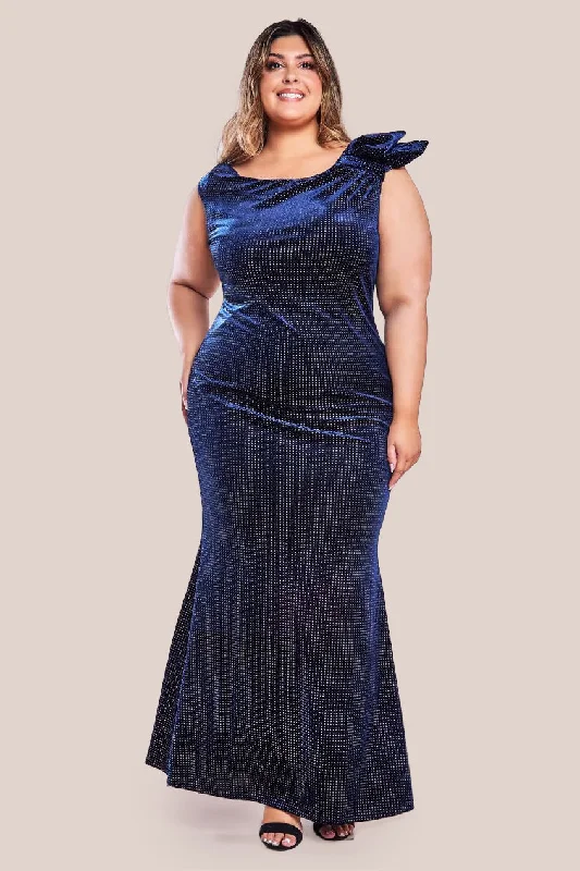 Weekly DealsGoddiva Plus Glitter Velvet Maxi With Bow Detail - Navy