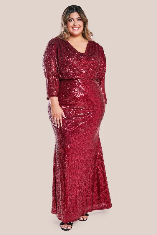 Early Bird SpecialGoddiva Plus Sequin Cowl Maxi Dress - Wine