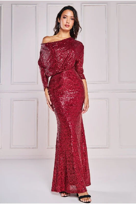 Hidden DiscountGoddiva Sequin Cowl Maxi Dress - Wine