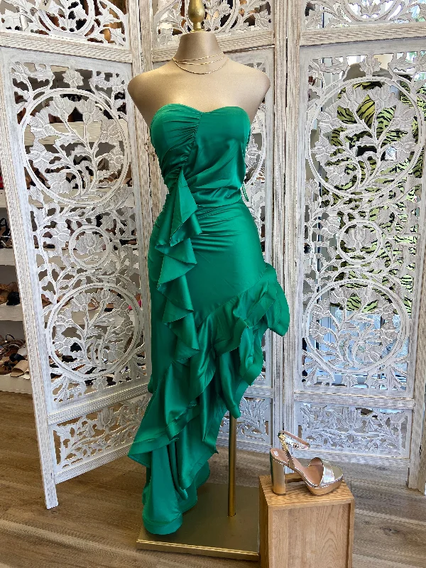 Budget - FriendlyGreen Ruffle Strapless Dress