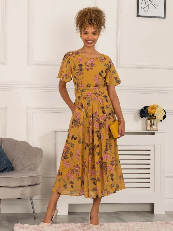 Group Buy DiscountHaylee Print Chiffon Maxi Dress, Yellow Floral