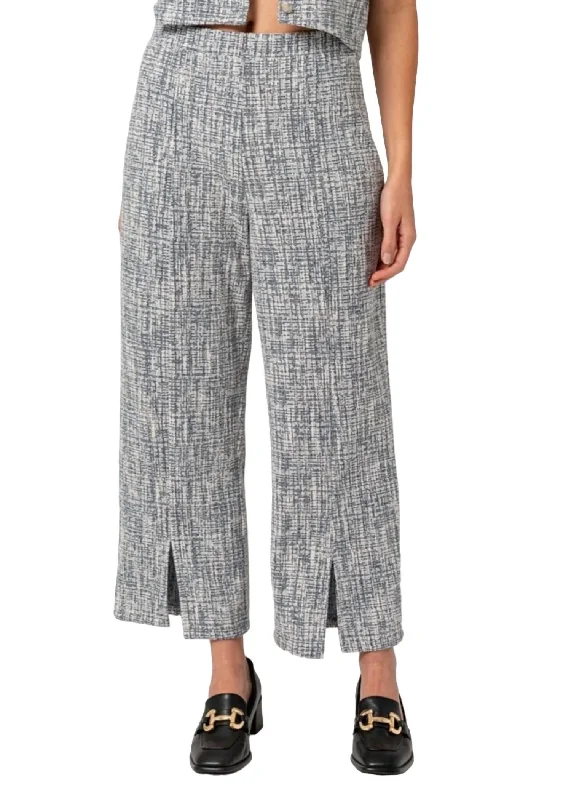 Limited StockHigh Rise Split Hem Tweed Pants In White/navy