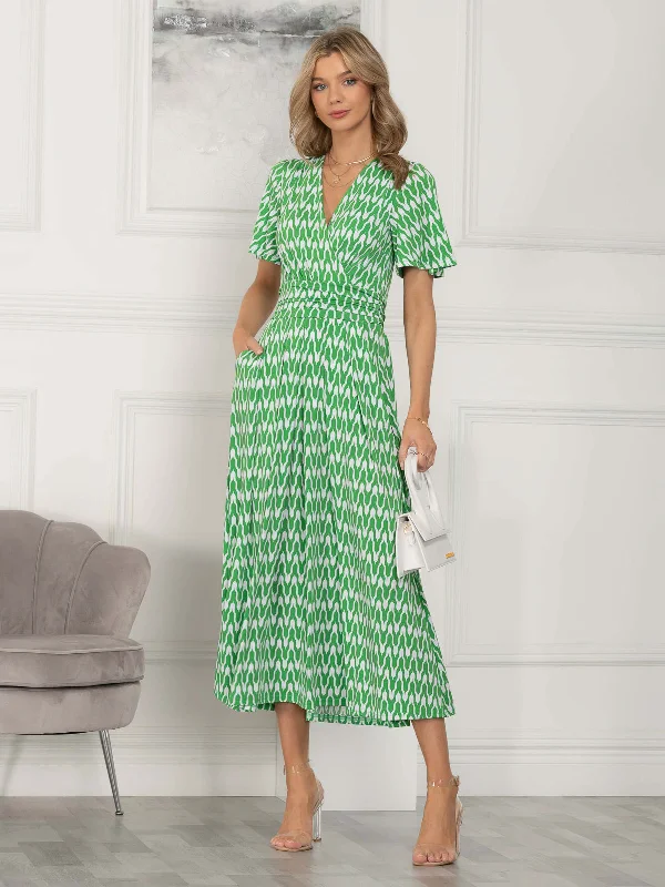 Discount OfferJaylynn Flare Sleeve Jersey Maxi Dress, Green Geometric