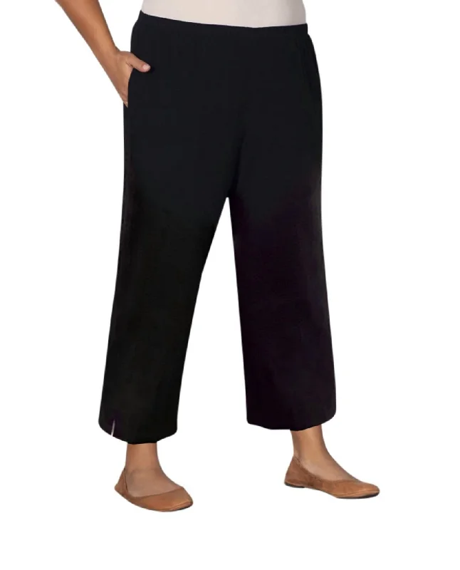 Limited StockLinen Pull On Wide Leg Flood Pants - Plus In Black