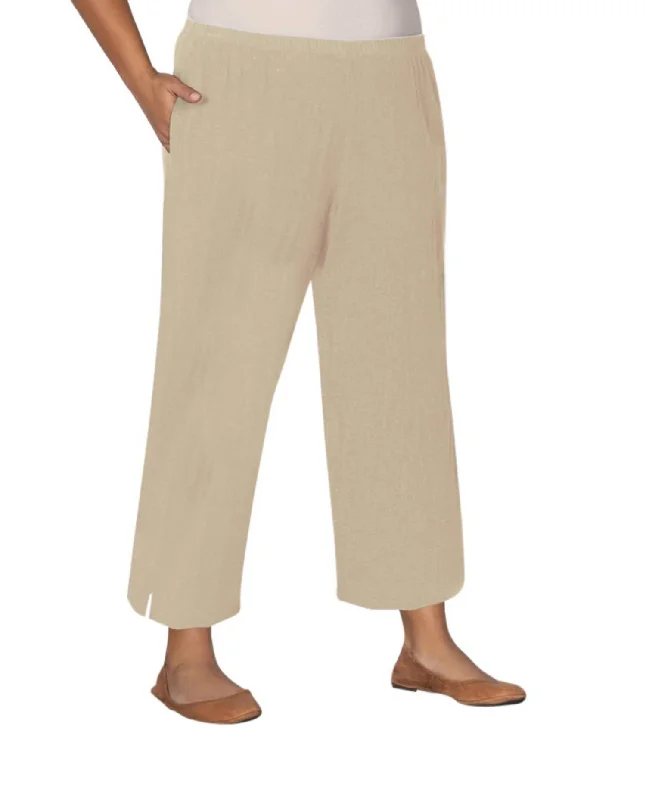 Fire SaleLinen Pull On Wide Leg Flood Pants - Plus In Khaki