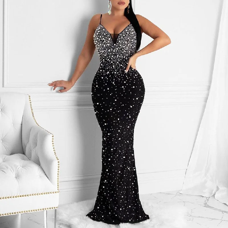 Flash DealsMALYBGG Fashion-Forward Rhinestone and Beaded Strappy Dress for a Sexy Look 6561LY