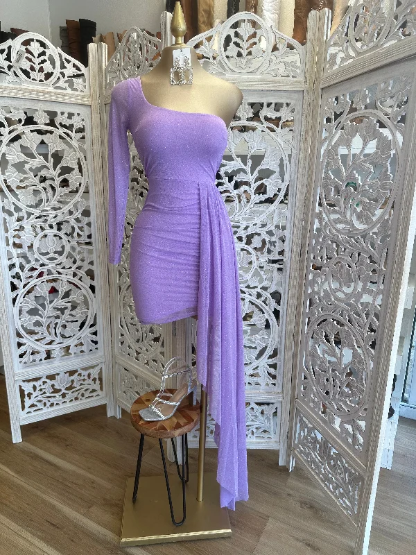 Clear the Shelves SaleOne Sleeve Tailed Lavender Dress