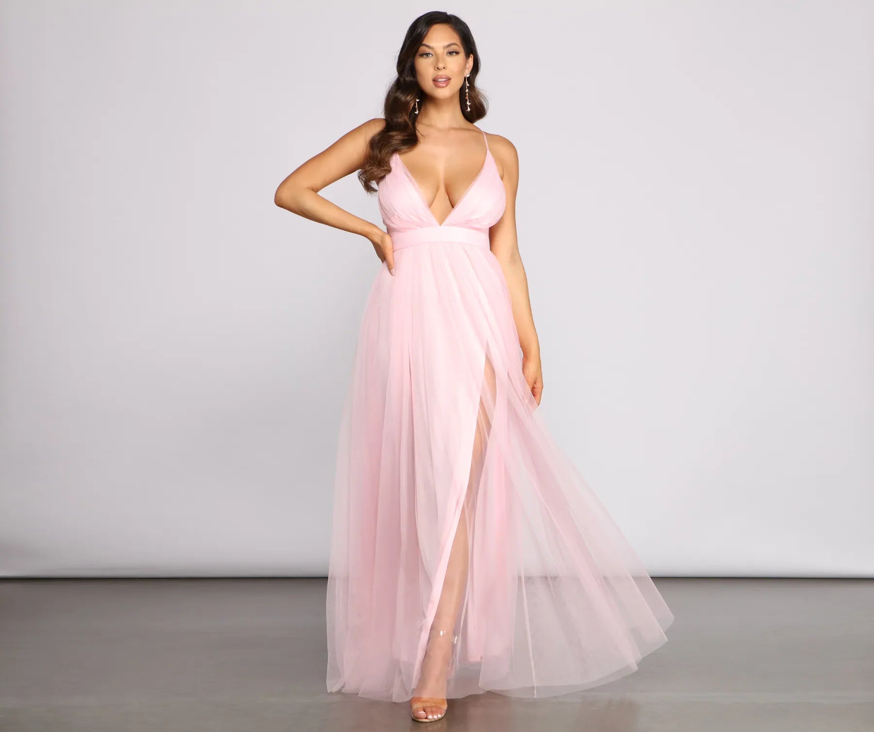 Outlet SaleSaylor Formal Double Slit Tulle Dress