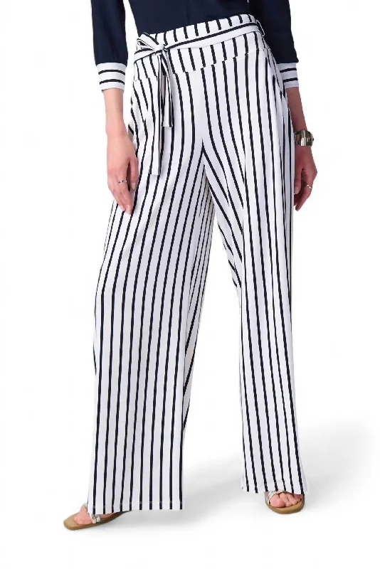 Blowout SaleStriped Silky Knit Wide Leg Pants In Vanilla/midnight Blue